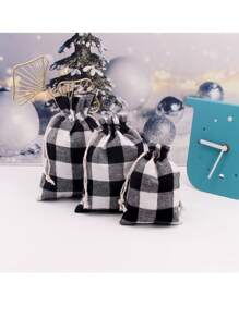 2入組聖誕格子帶拉繩糖果珠寶禮物包裝袋,共3種尺寸 - 黑色 - 查看 1