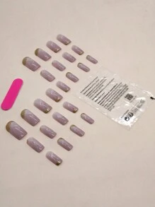 24 chiếc móng tay giả có hoa văn bằng đá cẩm thạch trang nhã và lấp lánh hình vuông dài thích hợp để đeo hàng ngày cho sinh viên và nhân viên văn phòng - Nhiều màu - Xem 2