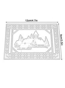 1入組碳素鋼金屬壓花紙藝術切割模具帶方形村莊花卉圖案邊框設計,合適的適用於信封,問候卡,相框DIY切割模具 - 銀色 - 查看 2