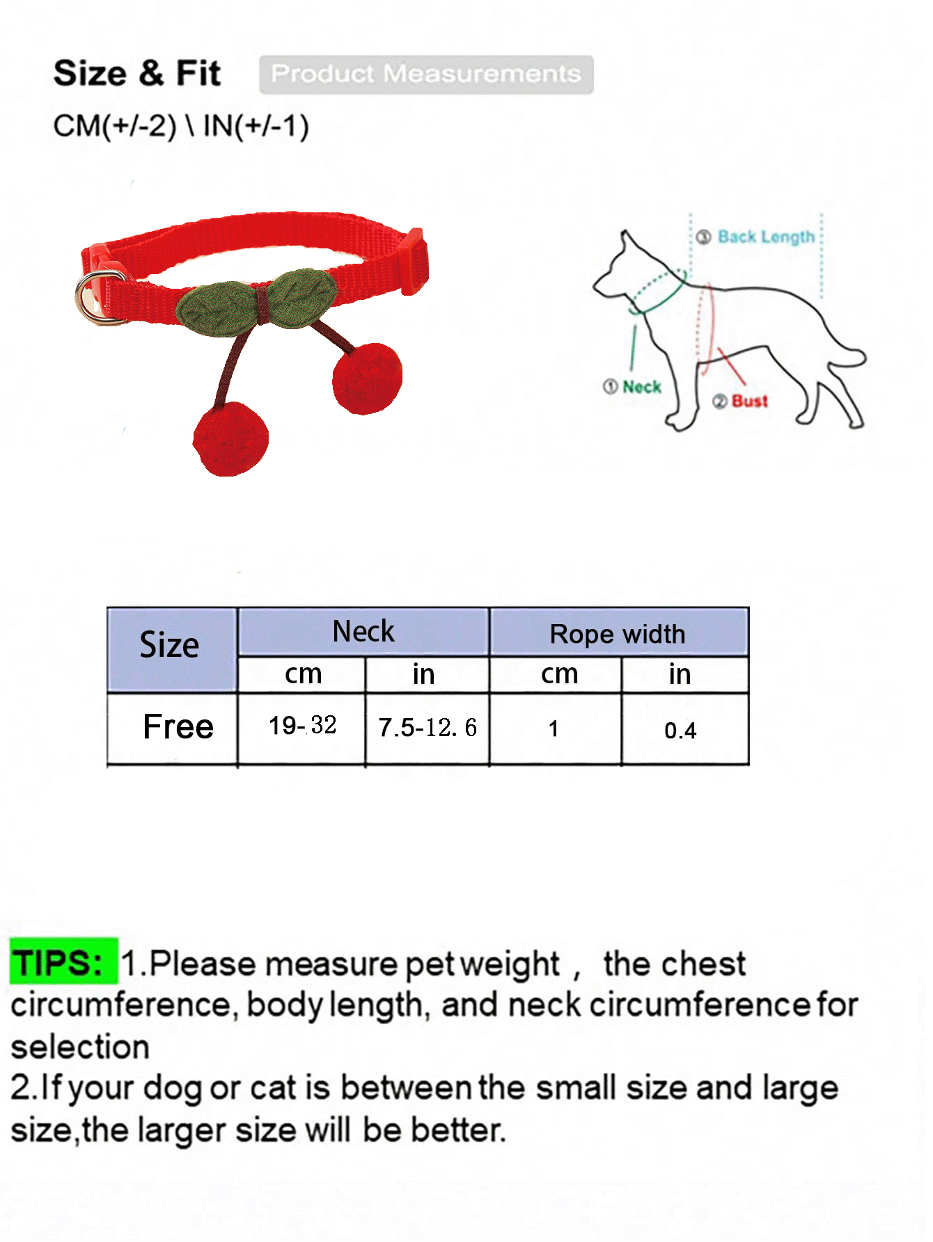 1pc Cherry Decor Pet Collar