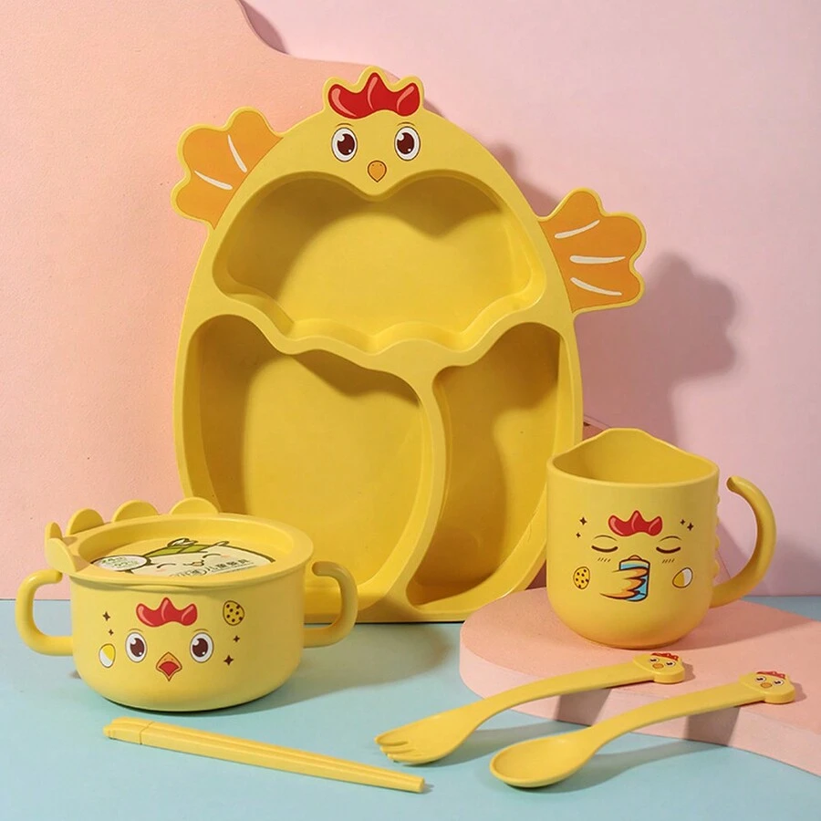 Baby Plates with Divided Bamboo Baby Self Feeding Training Set Microwave Dishwasher Safe Baby Eating Essentials - 黃色 - 查看 1