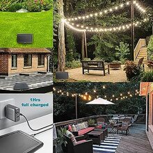 Tira de luces solares de 116 pies para exteriores, impermeable, con control remoto y puerto USB, 53 bombillas Edison para exteriores, alimentadas por energía solar, luces solares regulables para exteriores, patio, jardín, porche, balcón - Blanco - Ver 7