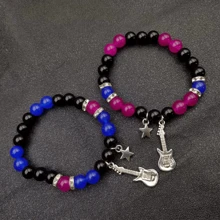 2 件裝搖桿吉他情侶手鍊,藍色和黑色設計,理想的感恩節和聖誕禮物 - 吉他手鍊 - 查看 6