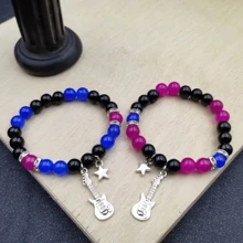 2 件裝搖桿吉他情侶手鍊,藍色和黑色設計,理想的感恩節和聖誕禮物 - 吉他手鍊 - 查看 1