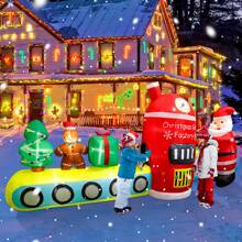 10FT Large Christmas Inflatables Outdoor Decorations Train Blow Up Santa Snowman Christmas Inflatables Tree Bear Built-in LED Lights for Holiday Yard Lawn Garden Decor - Green - View 6
