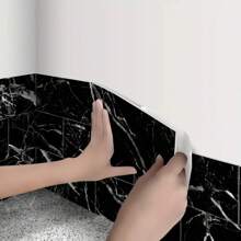 16pcs Marble Pattern Wall Sticker, Thickened Crystal Ceramic Tile Decals For Decorating Kitchen, Bathroom, Waterproof And Self-Adhesive Home Decor - Black - View 2