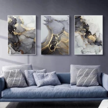 YIKES 3入組大理石紋理抽象海報,金黑色藝術掛畫,現代風格裝飾海報