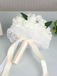 1pc Wedding Bouquets Flower Bridal Bridesmaid Hand Bouquet Faux Pearl Silk Artificial Fake Flowers For Bride Wedding Party And (White) Best Gifts,Wedding Decor,Home Decor ,Room Decor Birthday Graduation Birthday Decorations Party Decorations Bachelorette