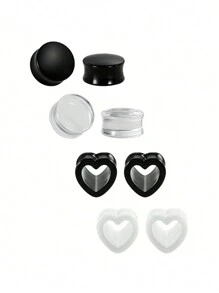 CIZME 1 Set 8 Piezas Kit De Expansión De Medidor De Oreja Acrílico De Plástico - Expansores En Forma De Corazón Redondos, Expandidores De Oreja, Perforaciones Y Joyas, Transparente, Negro Y Blanco, Kit De Expansión De Túnel De Oreja En Tamaños De 6 Mm A 16 Mm - Blanco y Negro - Ver 3