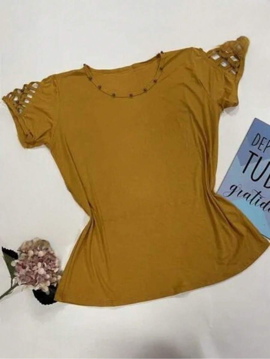 Plus Size T-shirts - 芥末黃 - 查看 1