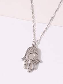 1pc Stainless Steel Hamsa Hand Pendant Necklace For Women - Silver - View 5