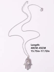 1pc Stainless Steel Hamsa Hand Pendant Necklace For Women - Silver - View 3