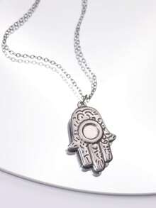 1pc Stainless Steel Hamsa Hand Pendant Necklace For Women - Silver - View 1