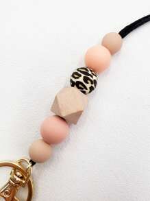 1入組硅膠珠子和木珠掛繩,配有鑰匙圈,適用於老師、護士、學生證、員工證等