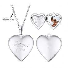 1 件不锈钢项链照片相框花朵吊坠爱情项链女士男士朋友家人照片开口时尚创意珠宝纪念品礼物 - 彩色 - 查看 3