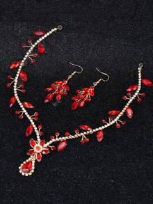 1 套女式紅色、綠色和藍色頭飾和耳環套裝,新娘禮服髮飾