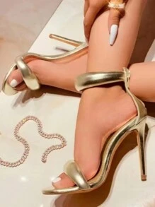 時尚金色繫帶鉛筆跟涼鞋,開放式腳趾和腳踝帶,適用於時裝秀 - 金色 - 查看 8