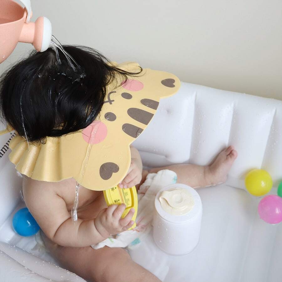 1pc Baby Tiger Eva Multi-level Adjustable Bathing Cap In Nordic Style, Suitable For Bathroom - Yellow - View 1