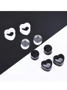 CIZME 1 Set 8 Piezas Kit De Expansión De Medidor De Oreja Acrílico De Plástico - Expansores En Forma De Corazón Redondos, Expandidores De Oreja, Perforaciones Y Joyas, Transparente, Negro Y Blanco, Kit De Expansión De Túnel De Oreja En Tamaños De 6 Mm A 16 Mm - Blanco y Negro - Ver 2