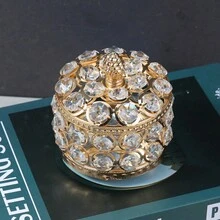 新品到貨歐式公主風精美創意水晶首飾收納盒圓環高分寶石殼套 - 金色 - 查看 5