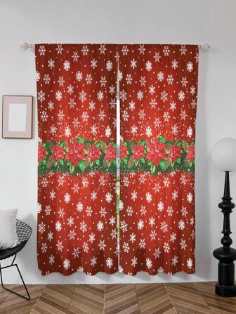 1pc Christmas Themed Printed Window Curtain