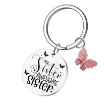 1入組女士粉色蝴蝶迷人吊飾吊墜帶格言,“我的姐姐很棒”姐妹蝴蝶心形紋刻圓形不銹鋼吊墜鑰匙扣可愛時尚汽車鑰匙扣鑰匙鍊錢包吊飾姐姐生日感恩節聖誕新年禮物 - 粉色 - 查看 1