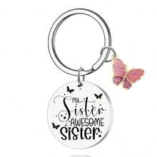 1入組女士粉色蝴蝶迷人吊飾吊墜帶格言,“我的姐姐很棒”姐妹蝴蝶心形紋刻圓形不銹鋼吊墜鑰匙扣可愛時尚汽車鑰匙扣鑰匙鍊錢包吊飾姐姐生日感恩節聖誕新年禮物 - 粉色 - 查看 2