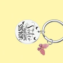 1入組女士粉色蝴蝶迷人吊飾吊墜帶格言,“我的姐姐很棒”姐妹蝴蝶心形紋刻圓形不銹鋼吊墜鑰匙扣可愛時尚汽車鑰匙扣鑰匙鍊錢包吊飾姐姐生日感恩節聖誕新年禮物 - 粉色 - 查看 6