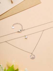 1入簡約時尚的雙層立體方形鋯​石星爆項鍊,適用於女性約會和畢業禮物 - 白色 - 查看 4