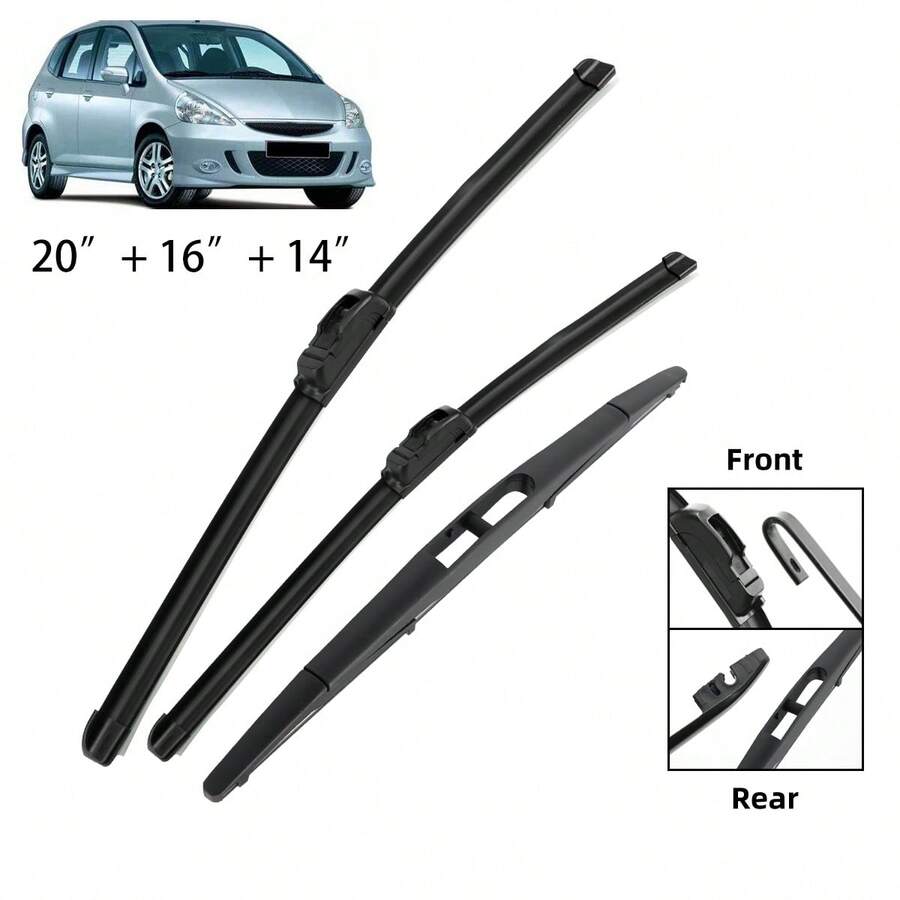 3pcs Car Windshield Wiper Set For  Fit Jazz MK1 2001 - 2008, Front & Rear Wiper Blades, 20"16"14" - Black - View 1