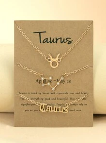 3pcs/set Zodiac Sign English Letter & Rhinestone Decor Pendant Bracelet With Constellation Card For Women - Yellow Gold - View 6