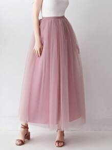 1 件女士 A 字形超长薄纱芭蕾舞裙，适合婚礼派对，黑白象牙色粉色绿色红色秋季女士服装