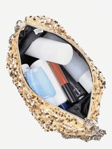 亮片包新款高檔天鵝絨閃光鏈條單肩包適合優雅派對和節日,斜挎包和手提包適合女士、女士、派對女孩完美適合派對、婚禮完美搭配舞會禮服、假日派對禮服、雞尾酒禮服和聖誕禮服 - 金色 - 查看 3