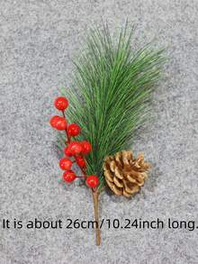 花环仿真松果和松针家居装饰花束配件、桌面装饰、餐桌摆饰、人造花、塑料花 - 彩色 - 查看 2