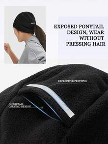 Gorro De Deporte Para Correr, Gorro De Punto De Terciopelo Delgado A Prueba De Viento Y Caliente - Negro - Ver 3