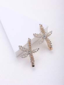 Fashionable Rhinestone Inlaid Maple Leaf Shaped Hair Clip - Gold - View 1