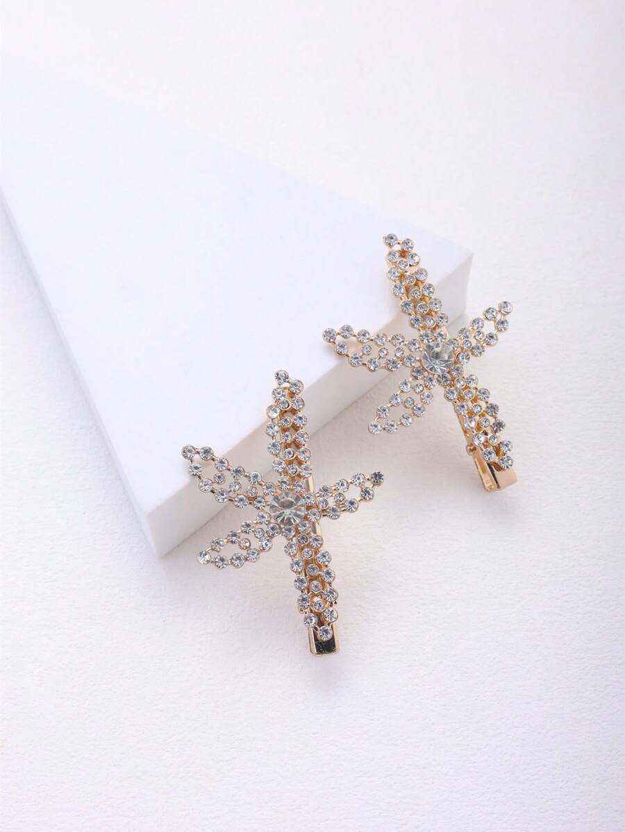 Fashionable Rhinestone Inlaid Maple Leaf Shaped Hair Clip - Gold - View 1