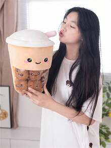 新款創意珍珠奶茶杯形毛絨枕頭客廳沙發臥室床頭迷你裝飾午睡枕、零食玩具、送給家人、朋友、戀人的聖誕禮物