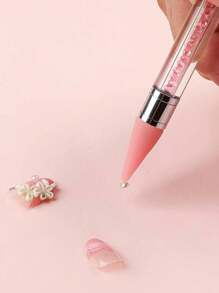1pc Dual-ended Rhinestone Setter With Wax Tip And Metal Pick For Nail Art, Jewelry Making - Pink - View 2