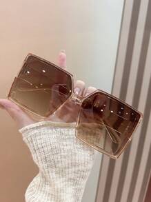 1pair Unisex Square Frame Fashion Glasses For Beach And Daily Wear - Champagne - View 2