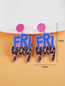 1pair Ladies' Friyay Letter Detail Pendant Earrings - Multicolor - View 4