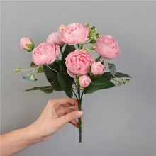 1支人造牡丹花短枝純色玫瑰花束假植物,適用於秋季婚禮花瓶、餐廳房間臥室裝飾,節日生日派對配件,戶外花園裝飾 - 粉色 - 查看 3