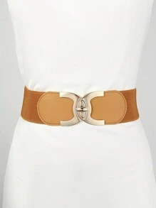 1 件女士 C 形扣弹性腰带，优雅时尚，适合夹克、连衣裙 - 駝色 - 查看 1