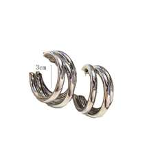 1對復古時尚高端感c型銀色耳環 - 銀色 - 查看 3