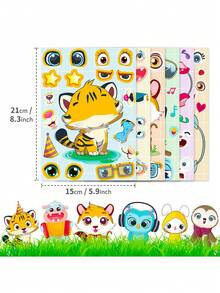 1pack/6pcs Kids' Educational Creative Cartoon Animal Jigsaw Stickers For Diy - Multicolor - View 3