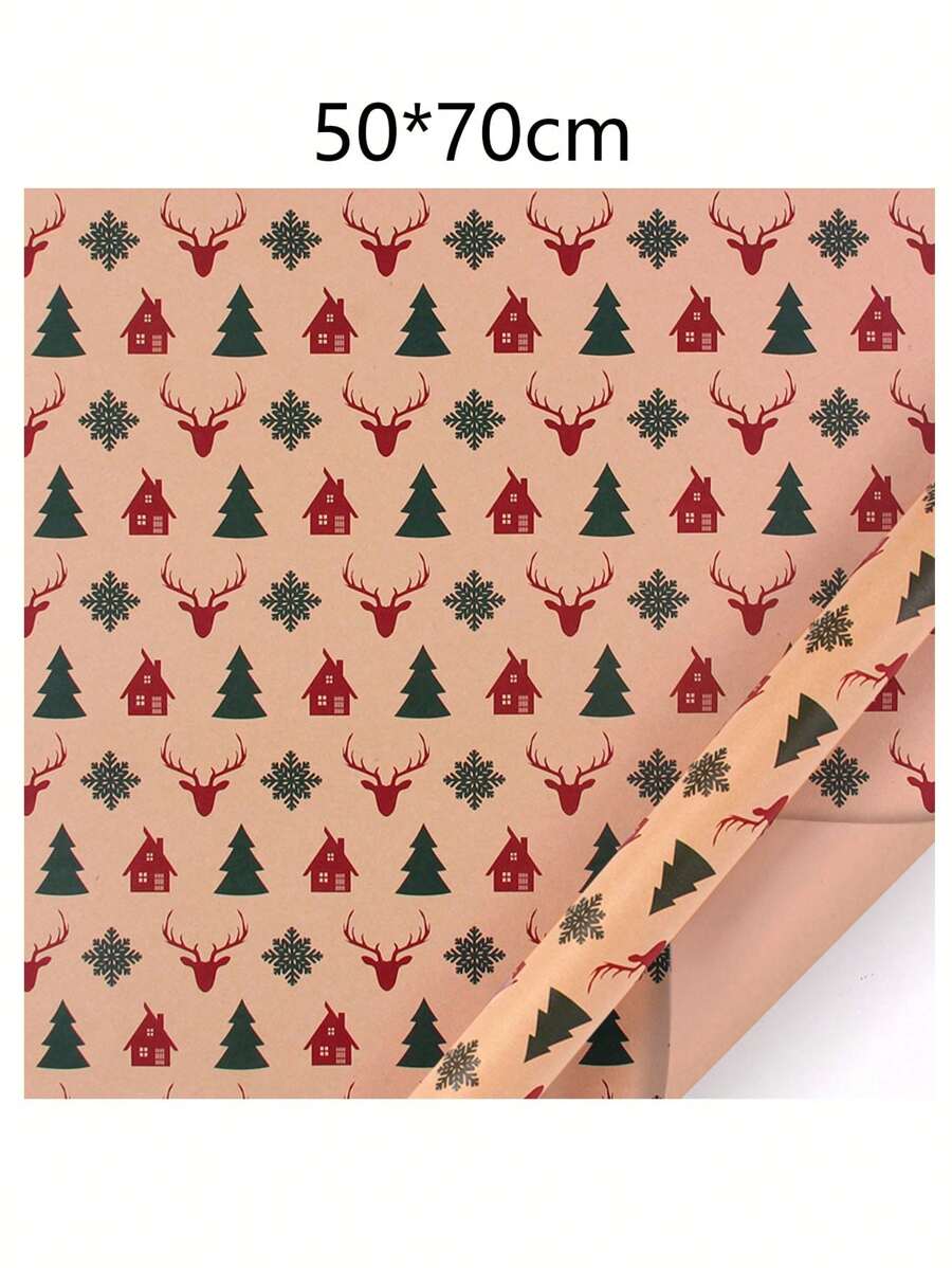 5pcs Christmas Gift Wrapping Paper, Vintage Kraft Paper For Christmas
