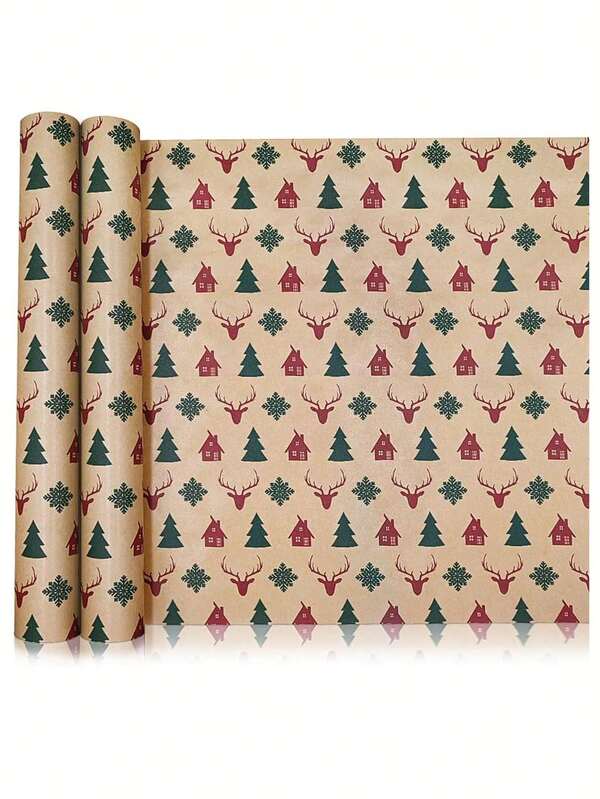 5pcs Christmas Gift Wrapping Paper, Vintage Kraft Paper For Christmas