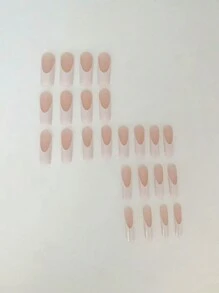 24個白色法式尖假指甲,裸色芭蕾壓力假指甲,光面膠黏貼假指甲,女性和女孩的全套長假指甲+1條果凍膠+1個打磨條