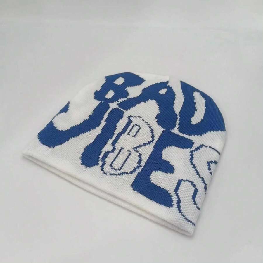 1件y2k哥德風字母提花時尚針織帽,適合戶外活動、購物、聚會、旅行等穿著保暖