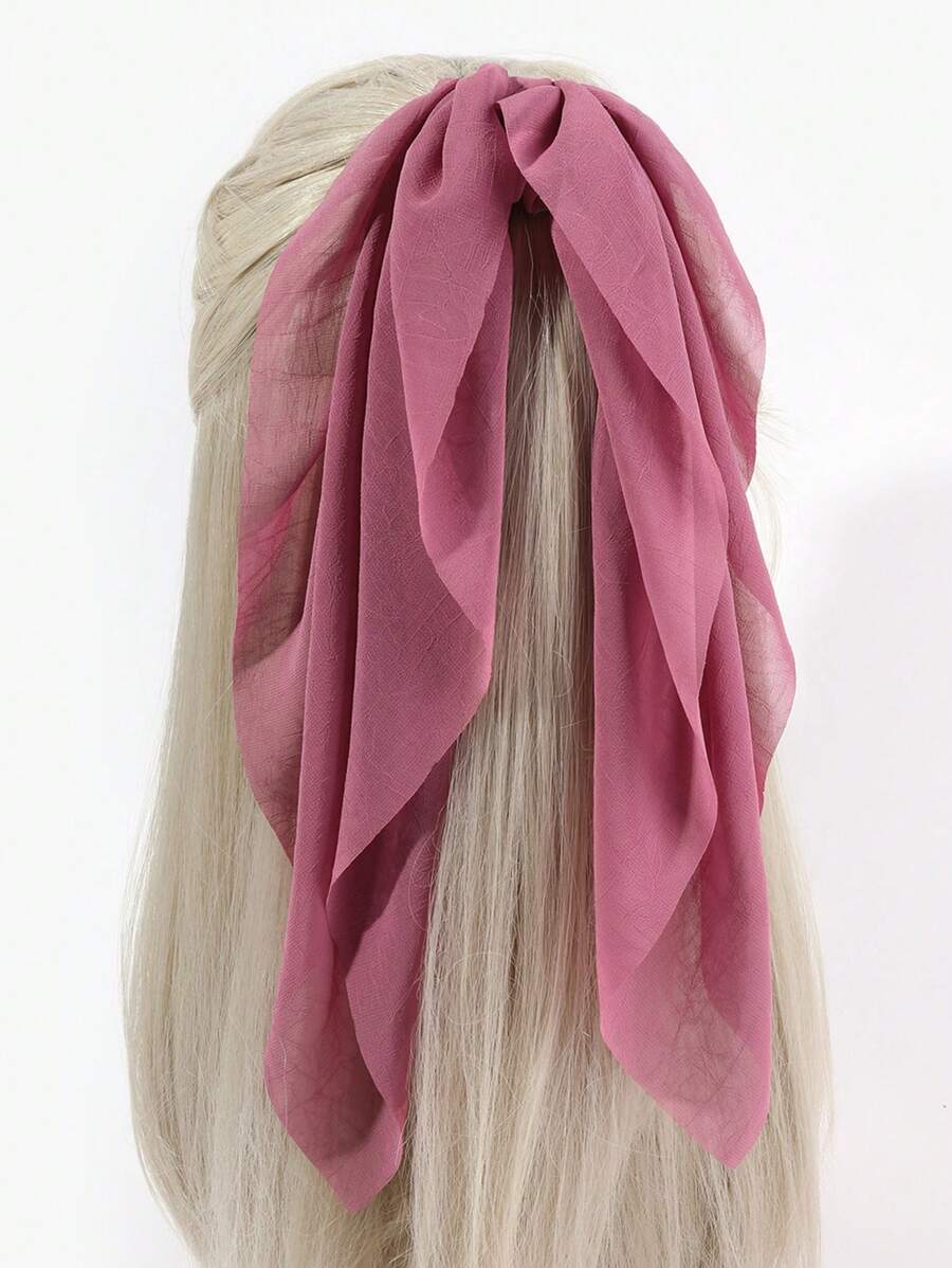 1个女士浅粉色雪纺蝴蝶结发圈，适合温柔、日常、休闲和度假风格，可爱猫耳情人节发圈，马尾辫发饰，弹性发带，美发家居饰品 - 粉色 - 查看 1